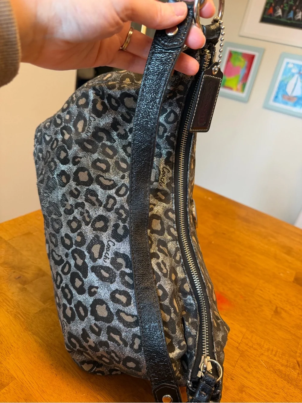 Authentic Rare Coach Ocelot Print Metallic Hobo Bag F21063
